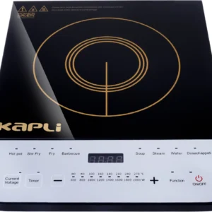 KAPLI 2000 W Induction Cooktop Touch Panel (Black, 8 Pre-set cooking functions Crystal Glass Touch Panel)