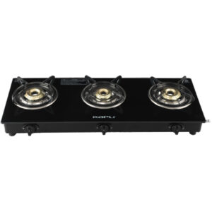 KAPLI Premium Toughened ISI Certified | Black Cooktop | 6mm Heat Resistant Glass | Glass Manual Gas Stove (3 Burners)